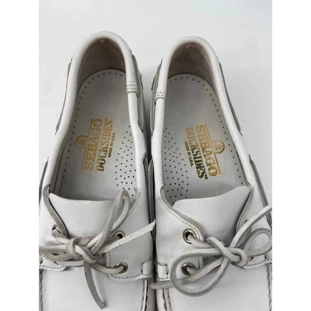 Sebago Boat Shoes Men 12 White Docksides Preppy Nautical Leather Deck Loafers